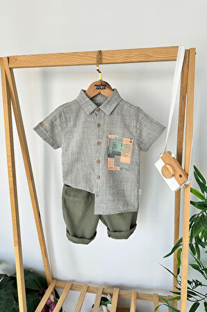 Miniğimin Cicileri West Tek kolu Baskılı Erkek Çocuk 2 li Takım - Haki