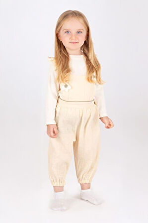 Minigimin Cicileri Papatya Desen Salopet 2 Li Kız Bebek Takım - Krem