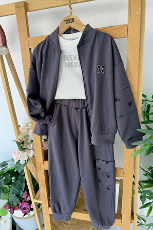 Miniğimin Cicileri Oysho Fiyonk Baskılı Kız Çocuk 2 li Takım - Antrasit