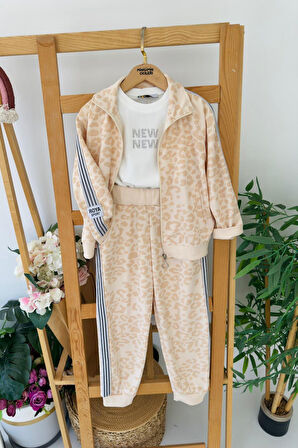 Miniğimin Cicileri Oysho Leopar Fermuarlı Kız Çocuk 2 li Takım - Bej