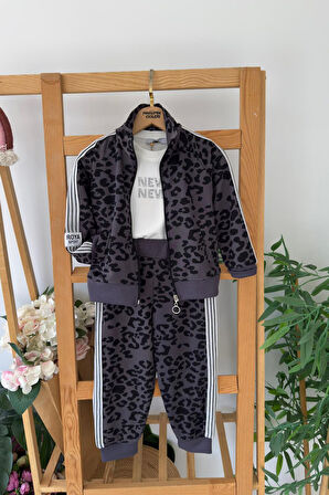 Miniğimin Cicileri Oysho Leopar Fermuarlı Kız Çocuk 2 li Takım - Antrasit