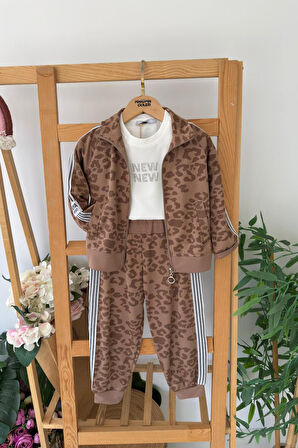 Miniğimin Cicileri Oysho Leopar Fermuarlı Kız Çocuk 2 li Takım - Kahve