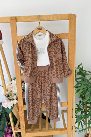Miniğimin Cicileri Oysho Leopar Fermuarlı Kız Çocuk 2 li Takım - Kahve