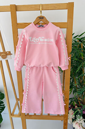 Miniğimin Cicileri Fiyonk Detaylı Fistolu Kız Çocuk 2 li Takım - Pembe