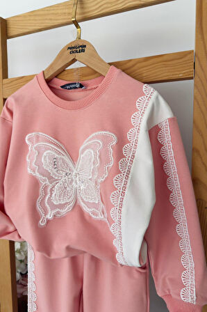 Miniğimin Cicileri Kelebek Taş İşlemeli Kız Çocuk Fistolu 2 li Takım - Somon