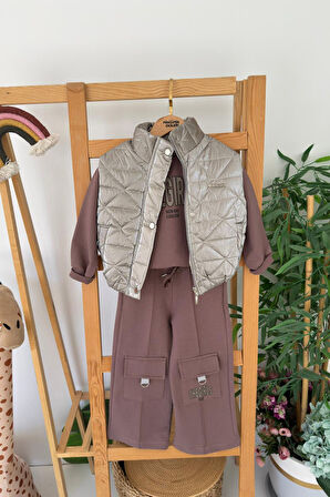 Miniğimin Cicileri Hologram Yelekli The Girls Baskılı 3 lü Kargo Cepli Takım - Gri