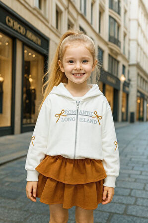 Miniğimin Cicileri Romantic Kat Kat Etekli Kapüşonlu Kız Çocuk 2 li Takım - Tarçın