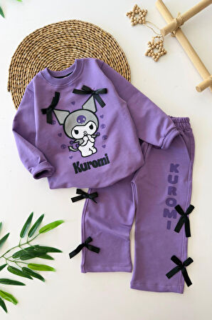 Miniğimin Cicileri Krm Fiyonk Detaylı Kız Çocuk 2 li Takım - Mor