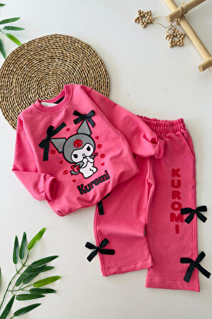 Miniğimin Cicileri Krm Fiyonk Detaylı Kız Çocuk 2 li Takım - Fuşya