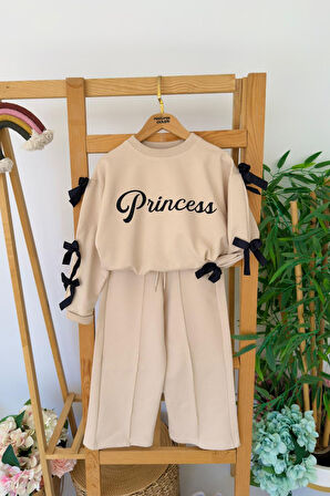 Miniğimin Cicileri Princes Fiyonk Detaylı Kız Çocuk 2 li Takım - Camel