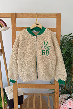 Miniğimin Cicileri V68 İşleme Detaylı Kolej Kışlık Unisex Kuzu Mont - Bej