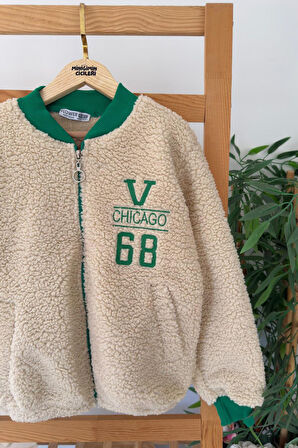 Miniğimin Cicileri V68 İşleme Detaylı Kolej Kışlık Unisex Kuzu Mont - Bej
