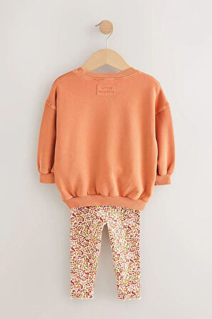 Miniğimin Cicileri Oversize Balkabağı Desenli Çiçek Taytlı Kız Çocuk Takım - Turuncu