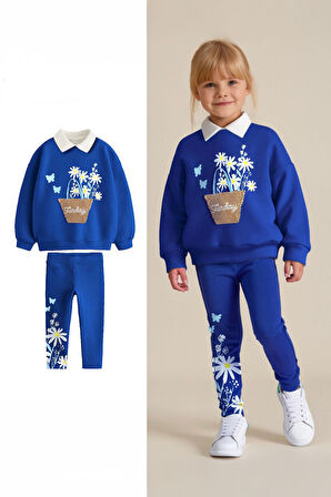 Miniğimin Cicileri Funday Papatya  Hasır Nakışlı Taytlı Kız Çocuk Takım - Lacivert