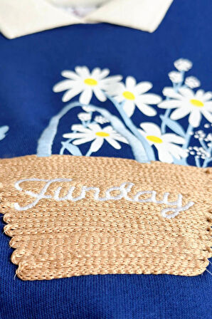 Miniğimin Cicileri Funday Papatya  Hasır Nakışlı Taytlı Kız Çocuk Takım - Lacivert