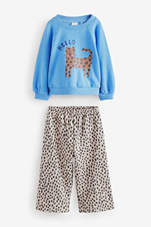 Miniğimin Cicileri Hello Kedi Desenli Kız Çocuk 2 li Takım - Açık Mavi