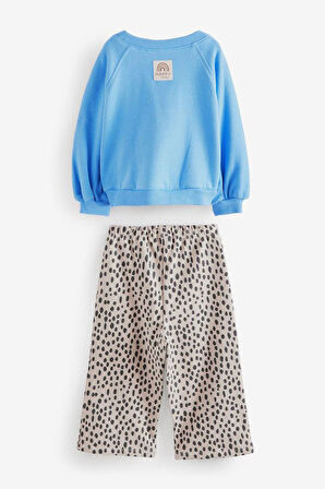 Miniğimin Cicileri Hello Kedi Desenli Kız Çocuk 2 li Takım - Açık Mavi
