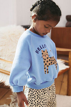 Miniğimin Cicileri Hello Kedi Desenli Kız Çocuk 2 li Takım - Açık Mavi