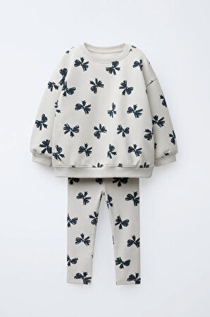 Miniğimin Cicileri Fiyonk Baskılı Kız Çocuk Takım - Beyaz