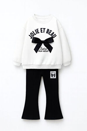 Miniğimin Cicileri Kurdela Detaylı Jolie Baskı Kız Çocuk Takım - Siyah