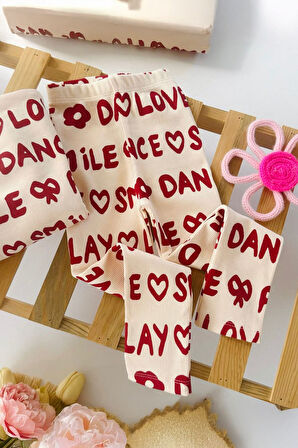 Miniğimin Cicileri Smile Love Yazı Desenli Kız Çocuk 2 li Takım - Krem
