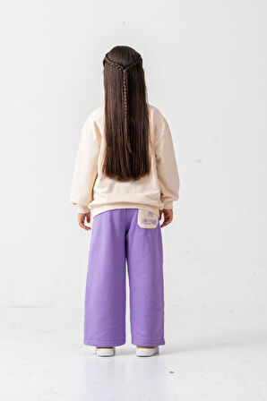 Miniğimin Cicileri Çiçek Örgü Detaylı Flower Baskı Kız Çocuk 2 li Takım - Mor