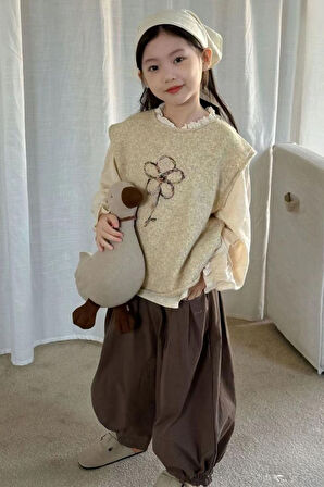 Miniğimin Cicileri Papatya İşleme Süveterli 4 lü Kombin - Bej