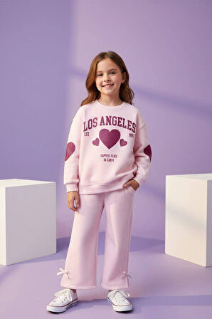 Miniğimin Cicileri Los Angeles Kalp Baskılı Renkli Kız Çocuk Takım - Pembe