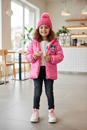 Miniğimin Cicilerin Krm Kalp Baskılı İçi Welsoft Kız Çocuk Mevsimlik Mont - Pembe
