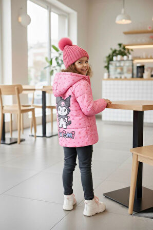 Miniğimin Cicilerin Krm Kalp Baskılı İçi Welsoft Kız Çocuk Mevsimlik Mont - Pembe