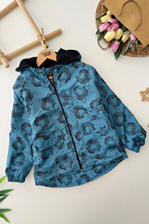 Miniğimin Cicilerin Kaplan Baskılı İçi Welsoft Erkek Çocuk Mevsimlik Mont - Mavi