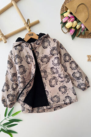 Miniğimin Cicilerin Kaplan Baskılı İçi Welsoft Erkek Çocuk Mevsimlik Mont - Bej