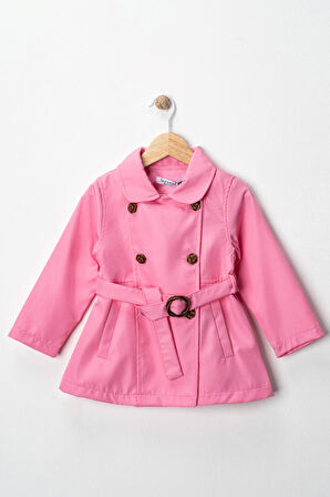 Miniğimin Cicileri Trençkot Kemerli Astarlı Kız Çocuk - Pembe
