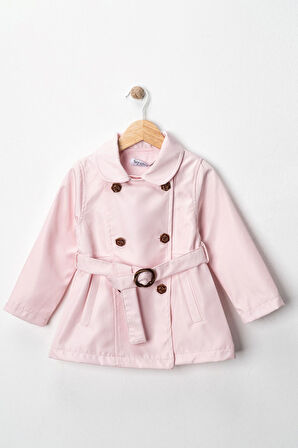Miniğimin Cicileri Trençkot Kemerli Astarlı Kız Çocuk - Pudra