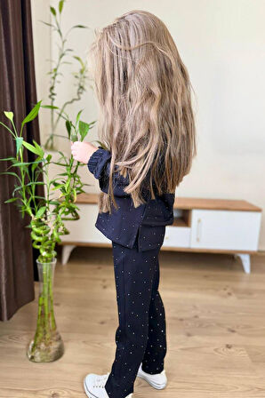 Miniğimin Cicileri Taş İşlemeli Kapüşonlu Kız Çocuk Takım - Siyah