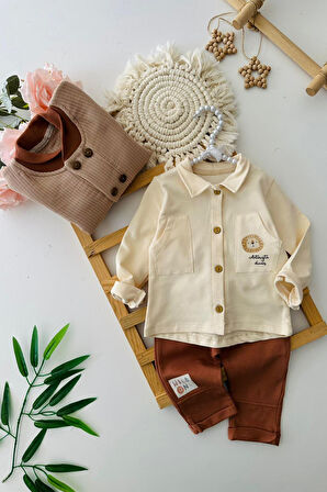 Miniğimin Cicileri Wild One Erkek Bebek 3’lü Pamuklu Ceketli Takım - Kahve