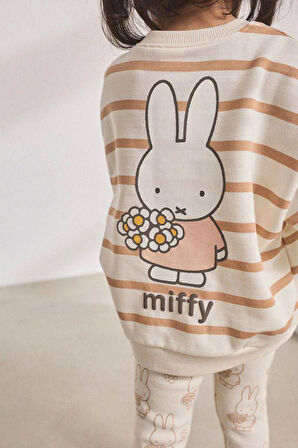 Miniğimin Cicileri Mffy Tavşan Detaylı Geniş Taytlı Kız Çocuk Takım - Krem