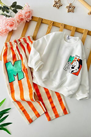 Miniğimin Cicileri Mcky Çizgili Erkek Çocuk Takım - Turuncu