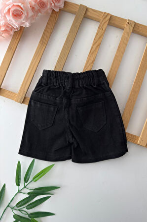 Miniğimin Cicileri Taşlı Kot Kız Çocuk Şort Etek - Siyah