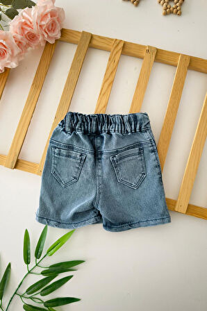 Miniğimin Cicileri Taşlı Kot Kız Çocuk Şort Etek - Mavi