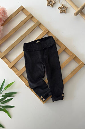 Miniğimin Cicileri Kürklü Bolerolu Kız Bebe Leopar Kadife 3 lü Takım - Siyah