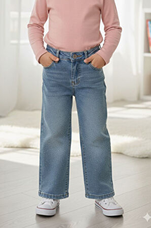 Miniğimin Cicileri Taşlı Kız Çocuk Kot Pantolon - Mavi