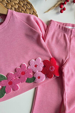 Miniğimin Cicileri Papatya Panç İşleme Detaylı Kız Çocuk 2 li Takım - Pembe