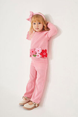 Miniğimin Cicileri Papatya Panç İşleme Detaylı Kız Çocuk 2 li Takım - Pembe