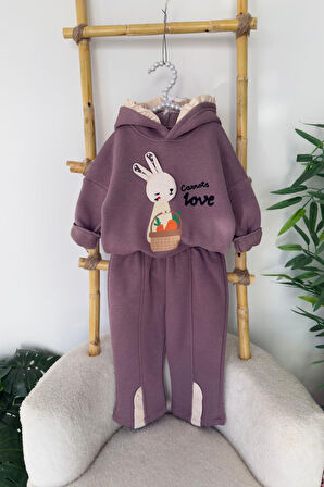 Miniğimin Cicileri Tavşan Detaylı Kışlık Kız Bebek Takım - Mor