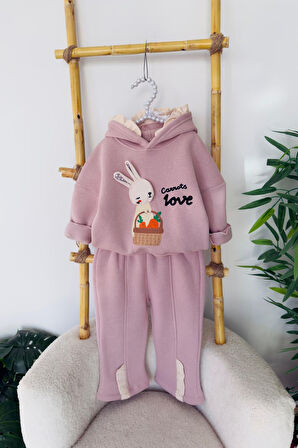 Miniğimin Cicileri Tavşan Detaylı Kışlık Kız Bebek Takım - Pudra