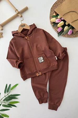 Miniğimin Cicileri Basic Kapüşonlu Erkek Çocuk 2 li Mevsimlik Takım - Kahve