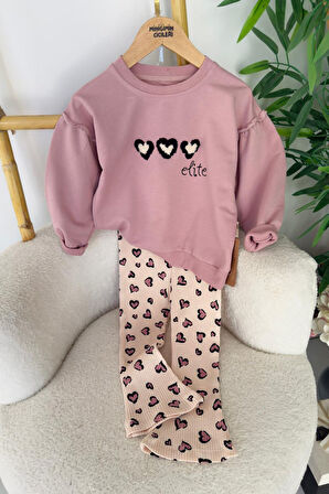 Miniğimin Cicileri Kalp Detaylı Kız Çocuk 2 li Takım - Pembe