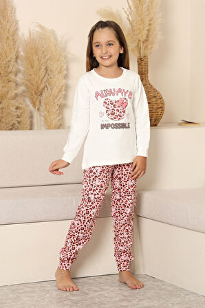 Miniğimin Cicileri Always Leopar Baskılı Kız Çocuk Pijama Takımı - Krem
