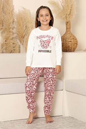 Miniğimin Cicileri Always Leopar Baskılı Kız Çocuk Pijama Takımı - Krem